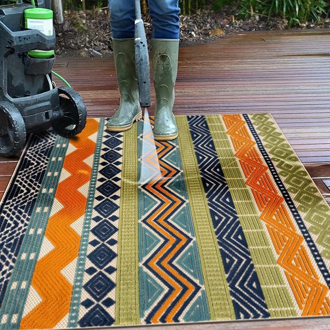 Rugshop Multi Marbella Boho Indoor/Outdoor Square Area Rug, Machine Washable for Patio, Dining Nook and Balcony 6'6" x 6'6" Square