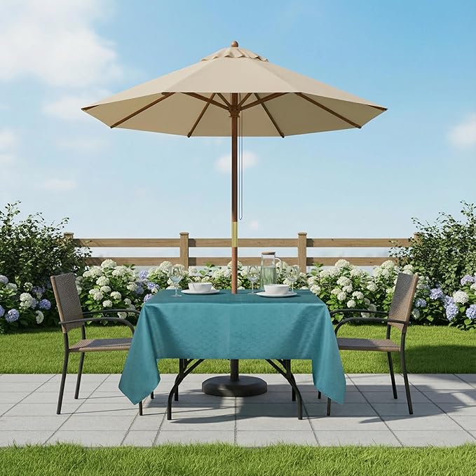Outdoor Tablecloth Wrinkle-Free Stain Resistant Waterproof Polyester Fabric Table Cover with Zipper Umbrella Hole for Picnic/Party/Dinner/Patio Garden(60×60inch Square,Zippered,Teal)