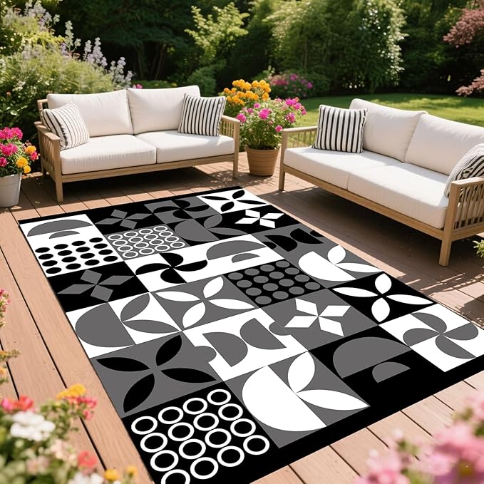WILDROOTS 5x8 Feet Simple Porcelain Plastic Outdoor Rug, Stain Resistant Waterproof Reversible Outdoor Patio Rug, Fade Resistant Camping Rug