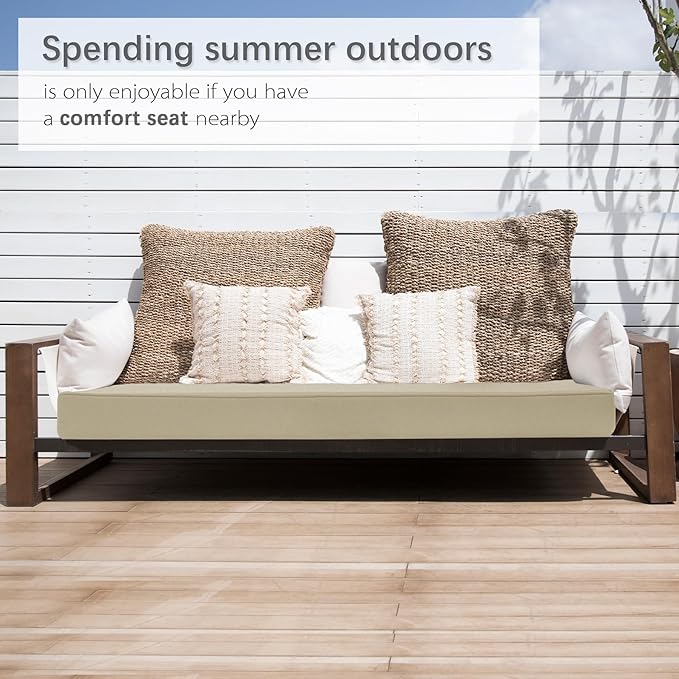Favoyard Outdoor Bench Cushion 48 x 18 Inch Waterproof Patio Furniture Cushions 3-Year Color Fastness Garden Sofa Settee Couch Swing Pads with Handle and Adjustable Straps, Beige