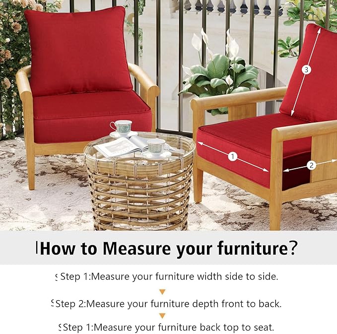 Outdoor 22"x24" Inch Deep Seat Patio Cushion Set of 2, Outdoor Chair Cushions with Water Resistant Sectional Sofa Pad and Removable Covers,Chili