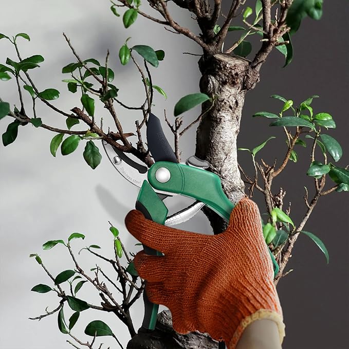 Nevlers 8" Green Anvil Pruning Shears Heavy Duty | Hand Pruners for Gardening w/Steel Blades, Safety Lock & Ergonomic Grip | 8mm Cut Plant Shears & Garden Clippers Handheld for Dead Stems & Branches