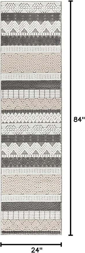Rugshop Marbella Contemporary Boho Non-Shedding Patio Deck Backyard Indoor/Outdoor Runner Rug 2' x 7' Gray