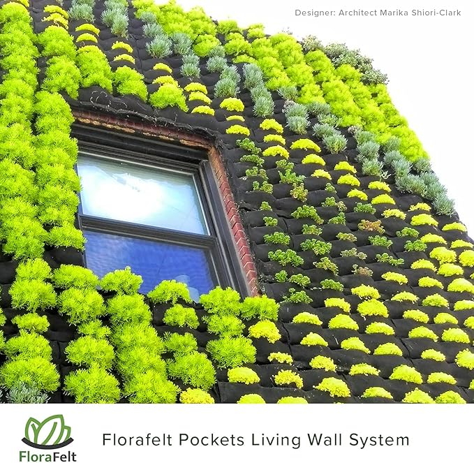 12-Pocket Living Wall Planting Modular Vertical Garden System - Rigid Waterproof Panel Kit Includes Water Wicking Root Wraps & Easy Hanging Tabs