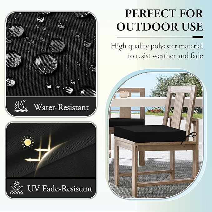 Wellsin Outdoor Chair Cushions for Patio Furniture - Outdoor Cushions for Chairs - Water Resistant Patio Chair Cushions Set of 4, 18.5"X16"X3", Black