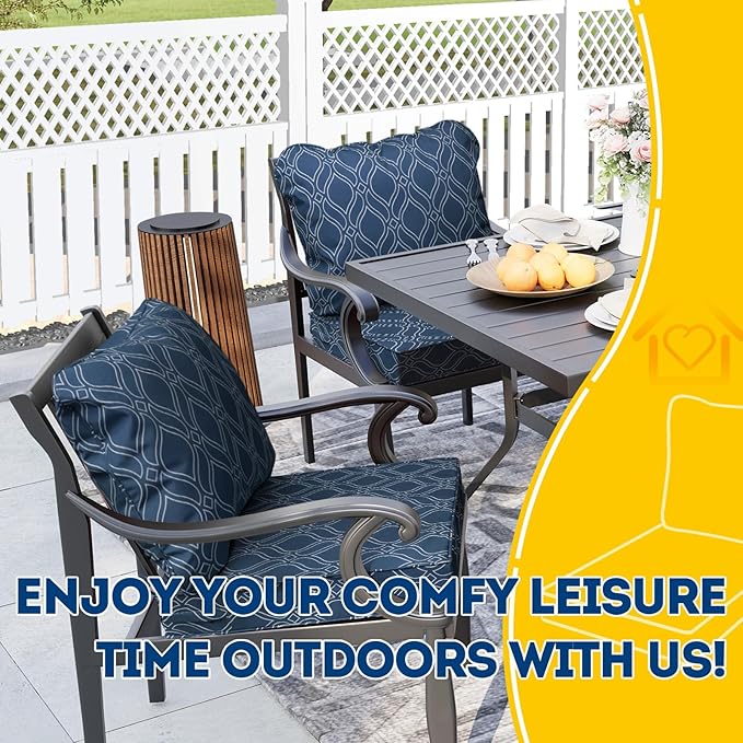 AAAAAcessories Outdoor Seat Cushions for Chairs, Fade-Resistant, Waterproof Patio Furniture Replacement Cushions, 21" x 21" x 3" + 21" x 17", Slate Blue Vine Trellis