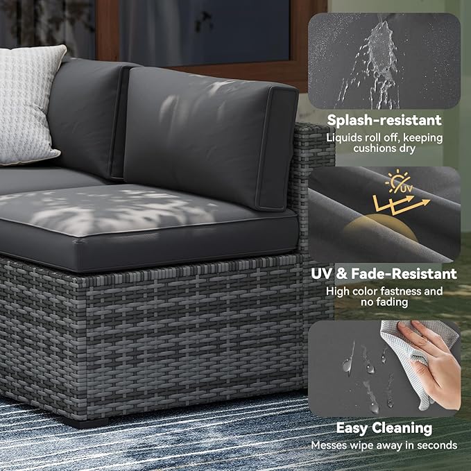 Aoxun Replacement Cushions for Outdoor Furniture, 9-Piece Outdoor Cushions for Patio Furniture, Deep Seat, Splash-Proof & Fade Resistant Couch Cushion for 4-Seat Patio Conversation Sets, Dark Grey