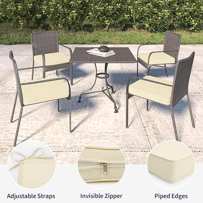 Pauwer Outdoor Chair Cushions Set of 2, Waterproof Outdoor Cushions for Patio Furniture, High Resilience Foam Seat Cushion with Ties for Outdoor Patio Garden Sofa, 19 x 19 x 3 Inch, Beige