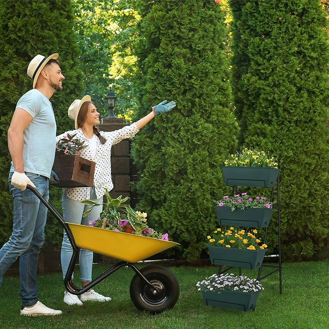 OYEAL Raised Garden Bed 4 Tier Vertical Garden Planters Indoor Outdoor Raised Planter Box with Legs Elevated Herb Garden Planter for Flowers Vegetables Plants, Green, 16.8 * 18.3 * 41.5 Inches