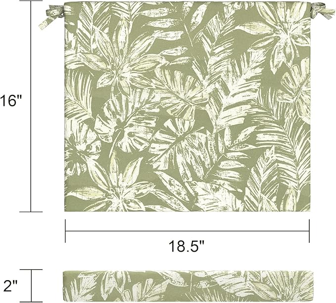 LVTXIII Outdoor Seat Cushions Seasonal Replacement Chair Cushions, Patio Chair Pads with Ties for Dining Chairs and Garden Furniture, Square Back, 18.5"x16"x2", 4 Pack, Tropical Leaf Green