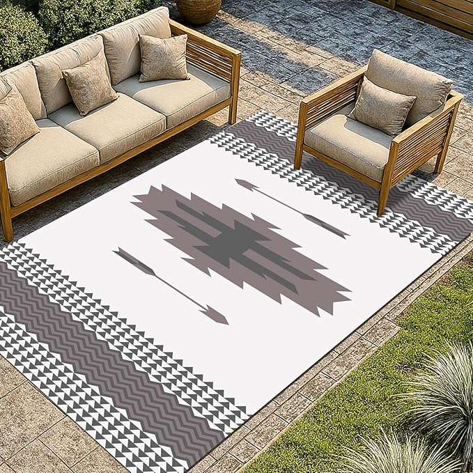 WILDROOTS 5x8 Feet Navajo Arrow Plastic Outdoor Rug, Stain Resistant Waterproof Reversible Outdoor Patio Rug, Fade Resistant Camping Rug