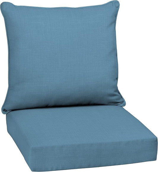 Arden Outdoor Deep Seat Cushion Set, 24 in x 24 in, Weather-Proof, Rain-Proof, Fade Resistant Patio Cushion for Chair, Sofa, and Couch French Blue Texture