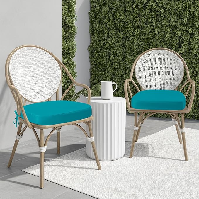 idee-home Outdoor Chair Cushions Set of 4, 19" x 19" x 3" Thick D-Shaped Patio Furniture Outdoor Seat Cushions Waterproof with Ties, Dining Pads