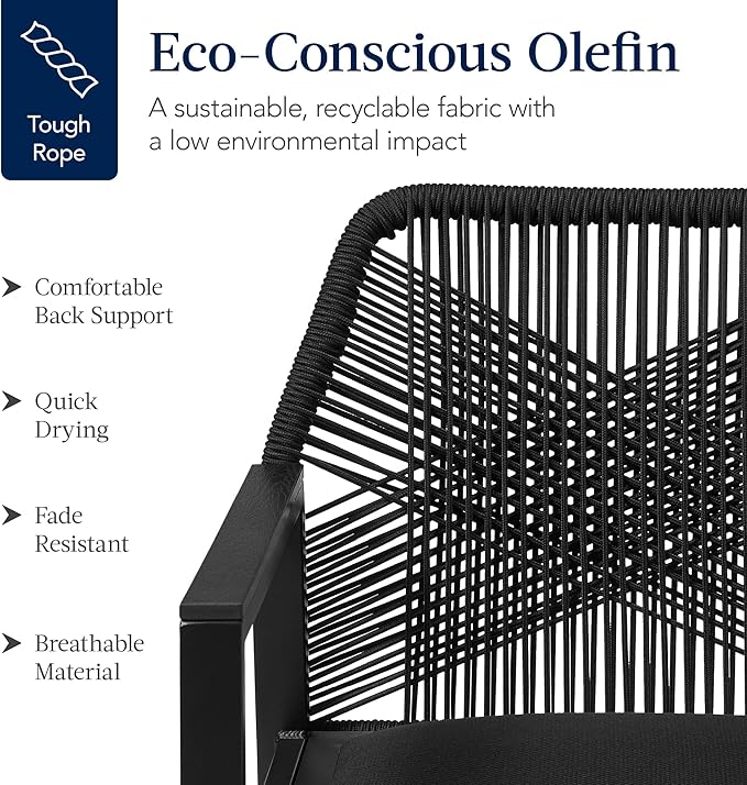 Best Choice Products Outdoor Dining Arm Chair Set of 2, Aluminum Frame with Armrest, All-Weather Woven Rope Chair Design - Black/Obsidian
