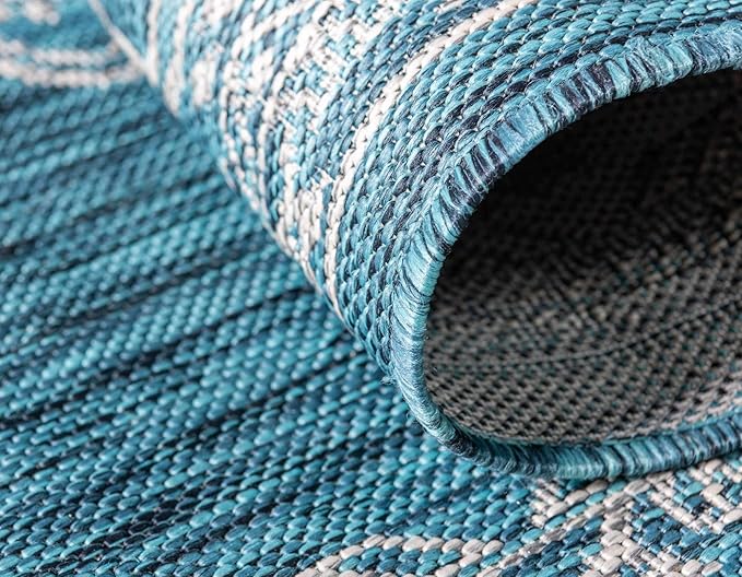 Unique Loom Outdoor Traditional Collection Area Rug - Antique (2' x 6' 1" Runner, Teal/ Gray)