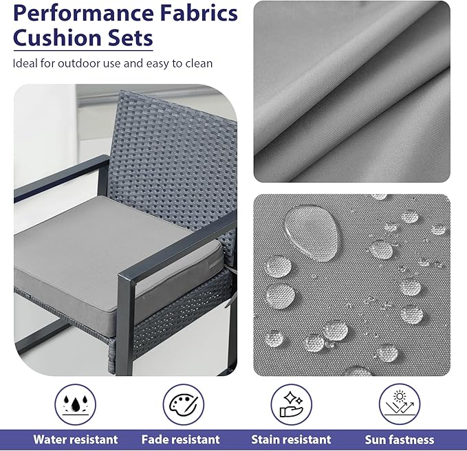 Outdoor Chair Cushions Set of 4 -Waterproof Outdoor Seat Cushions for Patio Furniture, Patio Chair Cushion with Handle and Ties, Square Out Door Chair Pads,19" x 19" x 3", Grey