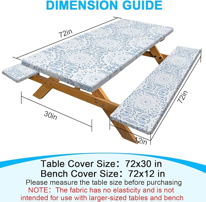 pickyNproud Picnic Table Cover with Bench Covers Portable Table Cloth Built-in Storage Pocket Picnic Table Covers with Elastic Waterproof Camping Essentials for RV Camping