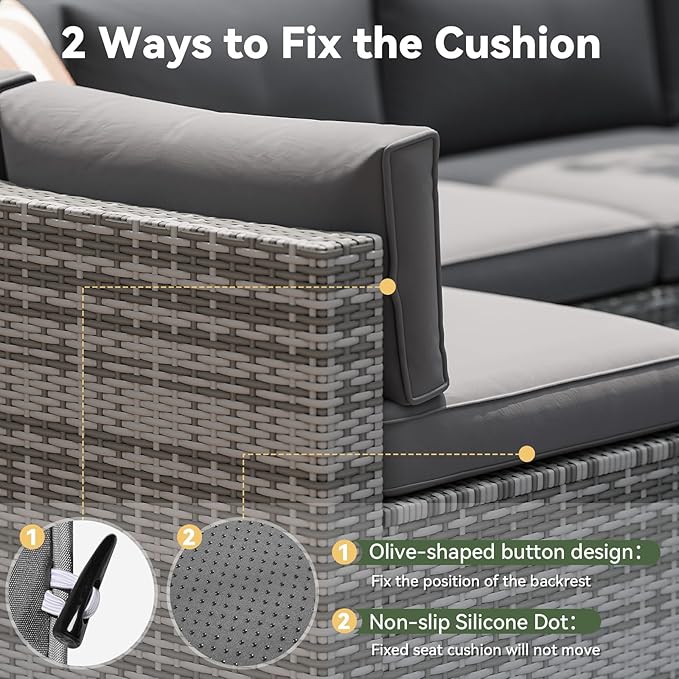 Aoxun Replacement Cushions for Outdoor Furniture, 14-Piece Outdoor Cushions for Patio Furniture, Deep Seat, Splash-Proof & Fade Resistant Couch Cushion for 6-Seat Patio Conversation Sets, Grey