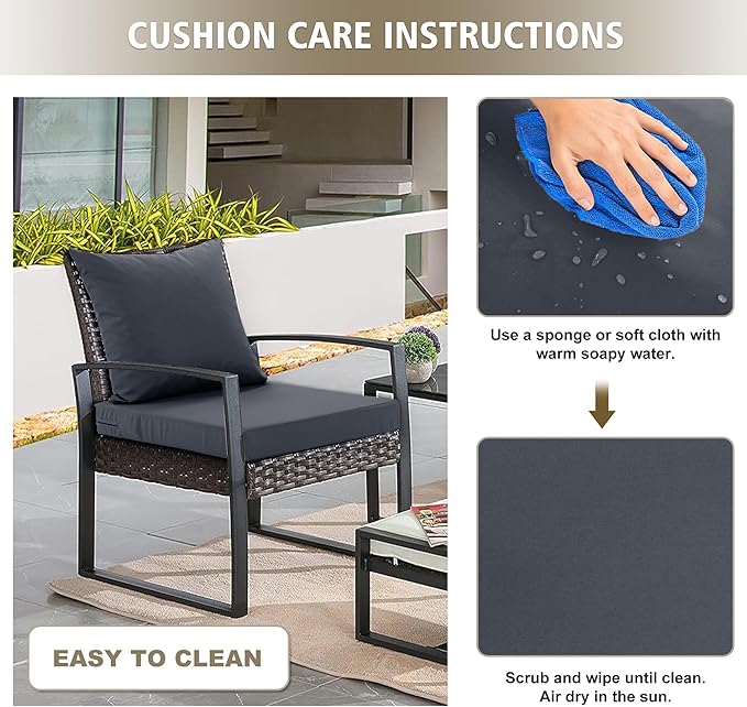 Outdoor Chair Cushions Set of 2, Waterproof Outdoor Cushions for Patio Furniture w/Fade-Resistant, Removable & Machine-Washable Covers, 19x19 Inch, Ideal for Seat in Gardens/Porch, Dark Grey