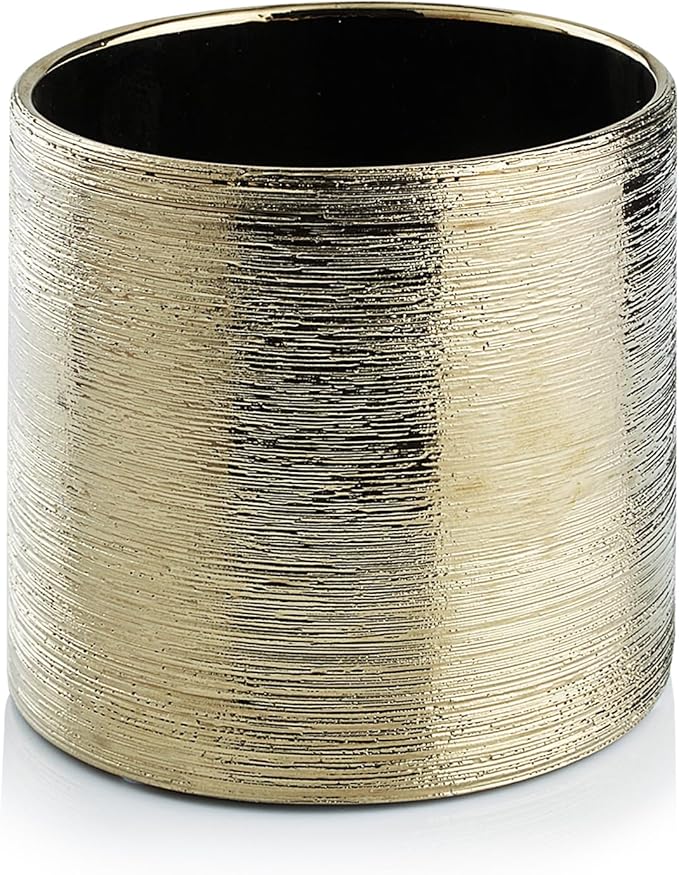 WGVI Gold Etched Ceramic Cylinder Vase Width 5.5" Height 5", Flower Arrangements, Candle Holder, Terrarium Planter Pot, Storage Container Organizer, Pen Brush Holder, Scratched Texture Design, 6 Pc
