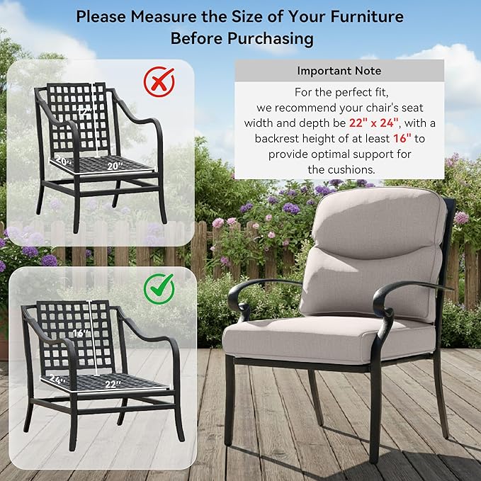 Outdoor Chair Cushions for Patio Furniture - 1 Pack Outside High Back Comfortable Thickened Pillow 22x24 with Zipper Cover for Wicker Rocking Swivel Chairs Loveseat Sofa – Beige/Crescent