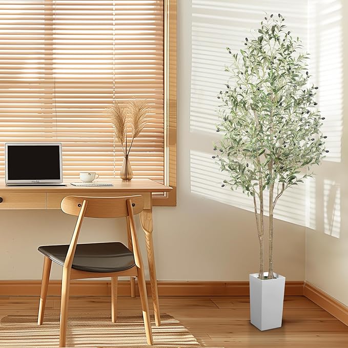 Alupssuc 7FT Artificial Olive Tree, Fake Olive Tree with Lifelike Leaves and Fruits, Faux Tall Plant Indoor Outdoor for Home Living Room Bedroom Balcony Corner Office Garden Decor, 210cm