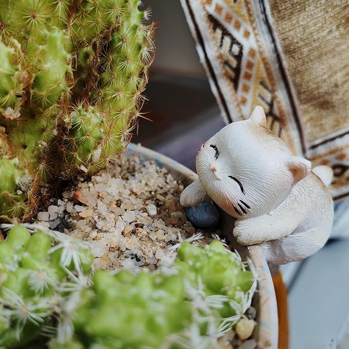 4pcs Climbing Cat Statues For Planter, Cute Animal Figurines Plant Decorations For Pots Vase Fish Tank, Indoor Outdoor Flower Pot Hanging Ornament, Fairy Garden Accessories Décor, Gift For Plant Lover