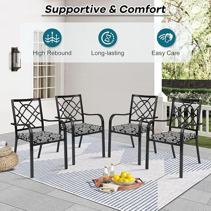 Basic Beyond Outdoor Chair Cushions Set of 4, Square Corner Outdoor Cushions for Patio Furniture, Water Resistant Patio Chair Cushions with 2 Ties, 18.5x16x3, Medallion