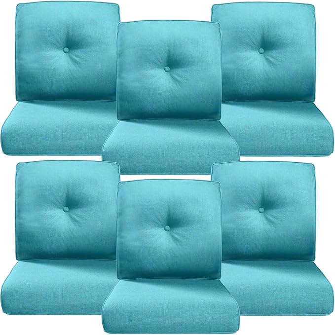 Belord Luxury 4" Thick Outdoor Cushion 6 Set - 22 x24 Inch 28D Sponge Filling Fade-Resistant Chair Cushion, Spill Proof Removable Patio Furniture Replacement Cushions for Sofa Bench Swing - Turquoise