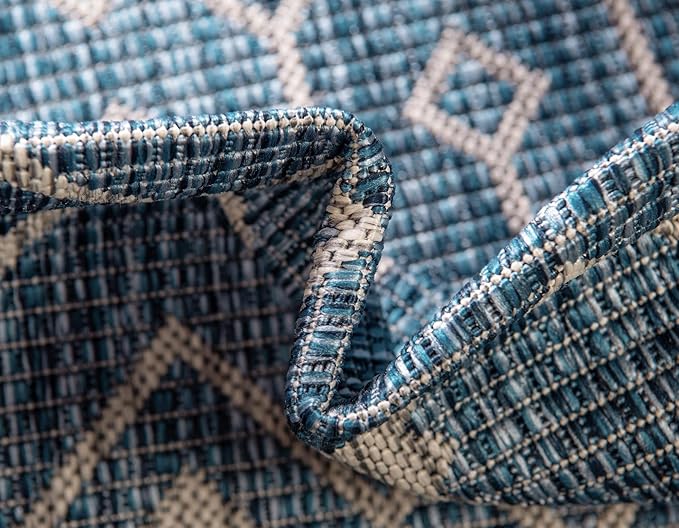 Unique Loom Outdoor Trellis Collection Area Rug - Tribal Trellis (8' Square, Blue/ Ivory)