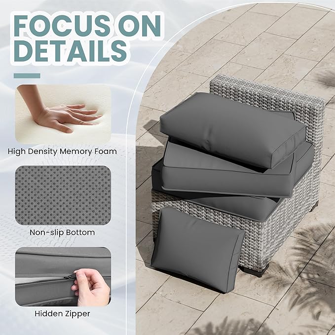 UDPATIO Outdoor Cushions for Patio Furniture Upgraded, Waterproof Patio Furniture Cushions Replacement, 4" Deep Seat Outdoor Sectional Cushion for 4-seat Chair Sofa Couch, Grey