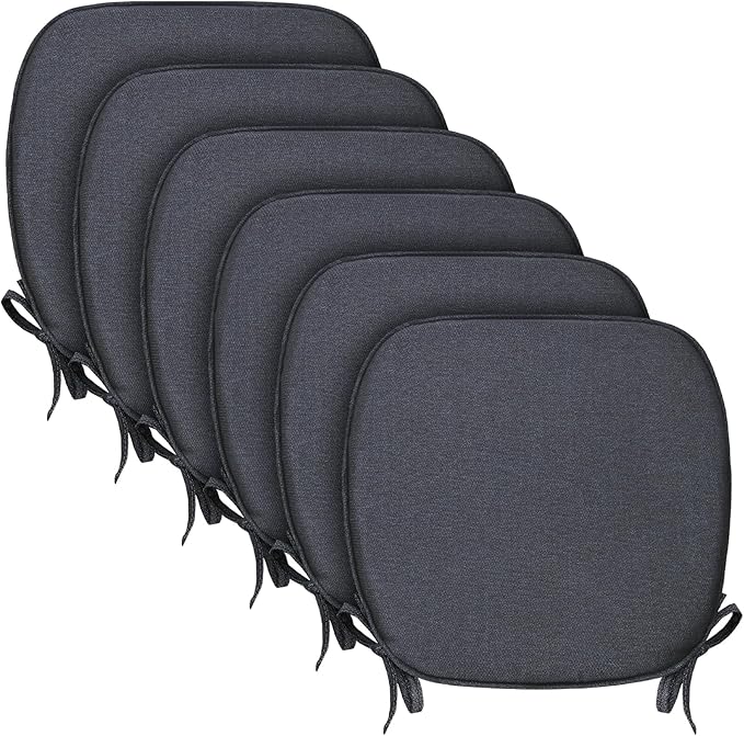 SleepMan Outdoor 17"x16" Chair Cushions with Ties Set of 6, Water Resistant All Weather U-Shape Seat Pads for Patio Garden Furniture Indoor Fade Resistant Patio Cushions (Grey Black)