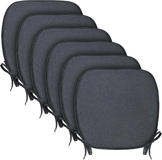 SleepMan Outdoor 17"x16" Chair Cushions with Ties Set of 6, Water Resistant All Weather U-Shape Seat Pads for Patio Garden Furniture Indoor Fade Resistant Patio Cushions (Grey Black)