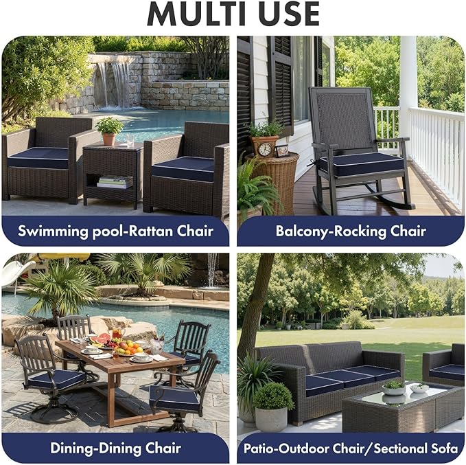 MIULEE Navy Outdoor Chair Cushions Set of 4, 17x16x2 Inch Waterproof Patio Seat Cushions for Outdoor Furniture Couch Sofa, 3 Year Color Fastness High Density Foam with Adjustable Ties