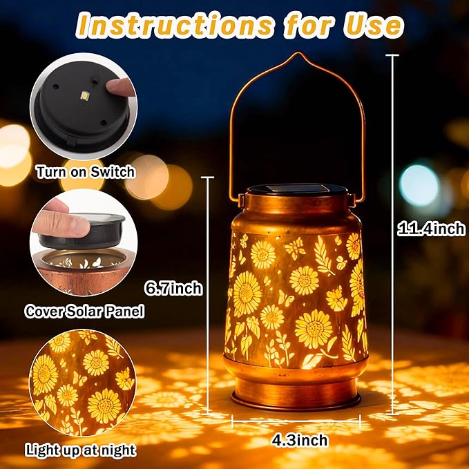 Sunflower Solar Lantern Lights, Outdoor Lanterns Garden Decor, Hanging Solar Lantern for Backyard Porch Patio Table Yard Balcony Lawn Pathway, Gifts for Women Grandma Mom, 1PCS