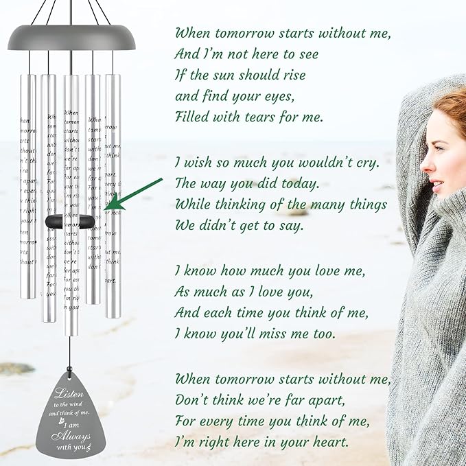 Sympathy Gift Wind Chimes for Outside - 36'' Large Memorial Gifts for Loss of Mother/Mom/Father/Dad, Bereavement Gift Ideas Windchimes Outdoors in Memory of Loved One, Condolence Remembrance, Gray