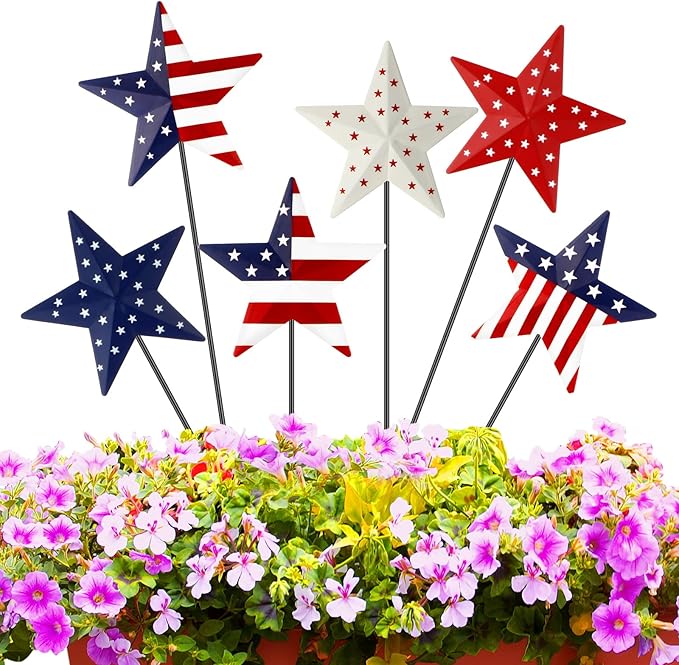 Pickmesh 6 Pcs 12" H Patriotic Metal Yard Sign Star Patriotic Garden Stake USA Flag American Yard Sign for Memorial Day Outdoor Decor 4th of July Independence Day Decoration