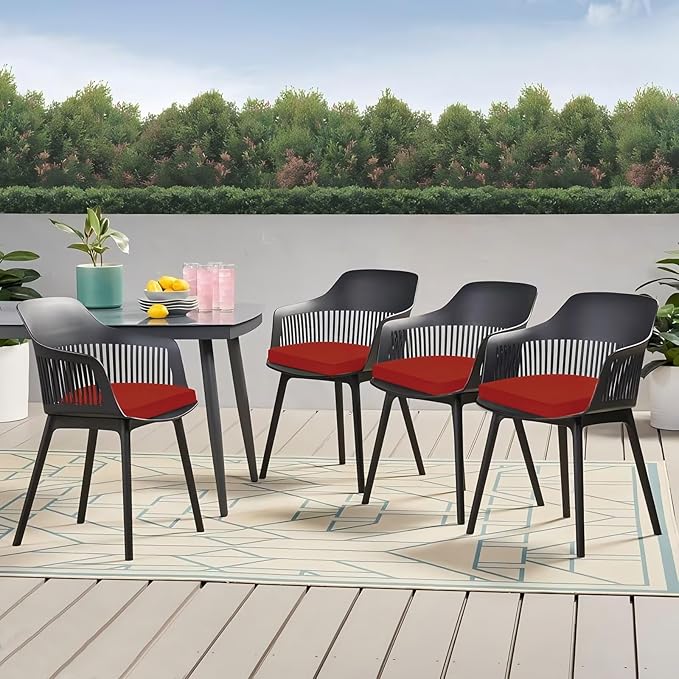Outdoor Chair Cushions Set of 4, 17 x 16 Inch Patio Chair Cushions, Water Resistant, Non-Slip Ties (Brick Red)