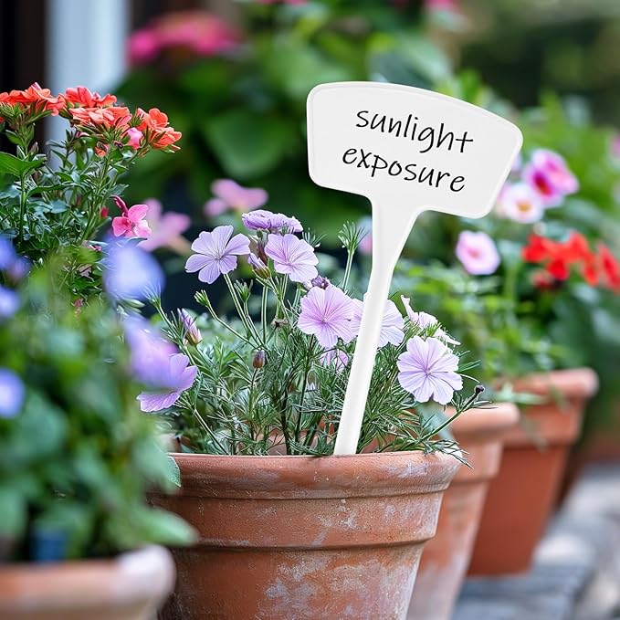 Plant Labels 60 Pcs Yuanling Plant Markers Large Plastic Plant Tags T-Type Waterproof Garden Labels for Outdoor Indoor Potted Plants Flowers Seeds Herbs Belt Garden Marker Pen (White)