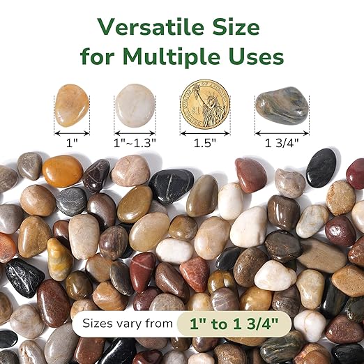 GreatBuddy 30-lb River Rocks, Decorative Rocks for Indoor Plants, 1-1 3/4 Inches Natural Polished Pebbles for Aquarium, Vases, Potted Plants, Garden Landscaping Outdoor, Mixed Color Stones