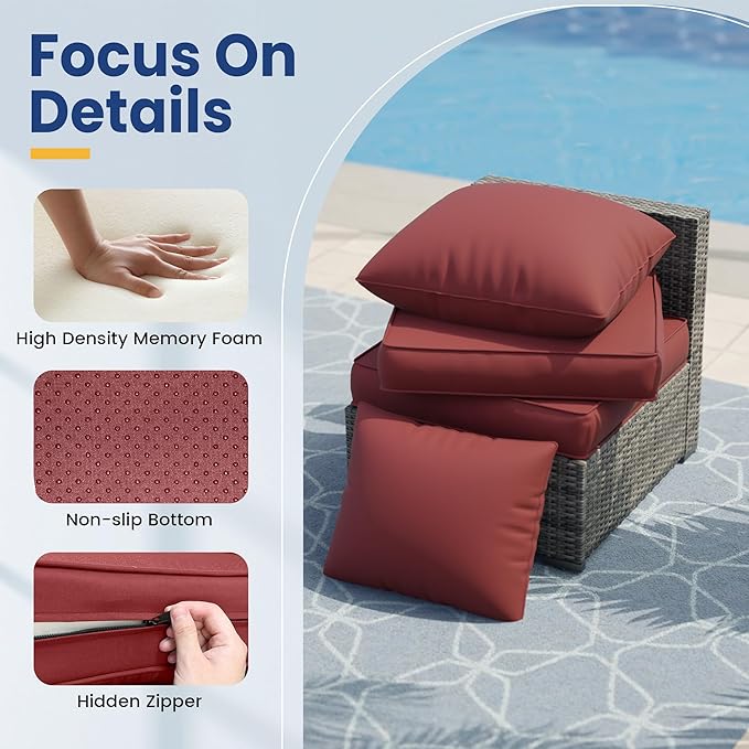 UDPATIO Outdoor Cushions for Patio Furniture, 4'' Replacement Cushions for Outdoor Furniture, 4 Seat Water-Resistant Outdoor Sectional for Sofa Couch Chair(Burgundy)