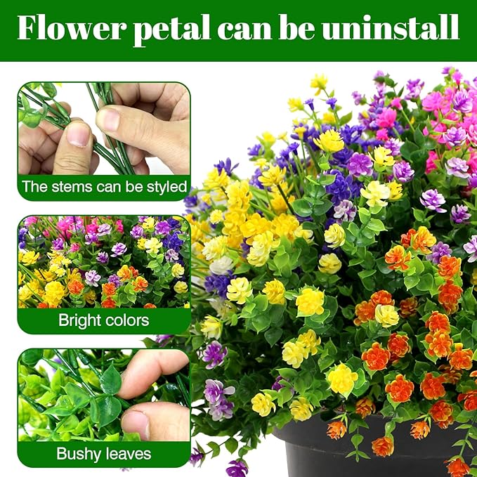 20 Bundles Spring Fake Artificial Faux Plants Flowers Outdoor, Artificial Plants UV Resistant for Garden Home Wedding Farmhouse Decor