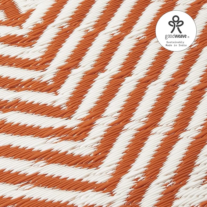 Fab Habitat Outdoor Rug - Waterproof, Fade Resistant, Crease-Free - Premium Recycled Plastic - Modern Geometric - Porch, Deck, Balcony, Mudroom, Laundry Room, Patio - Tokyo - Burnt Orange - 3 x 5 ft
