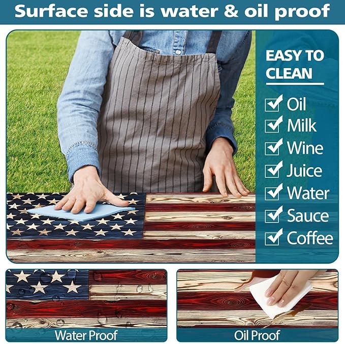 Picnic Table Cover with Bench Covers Elastic Edges, American Flag Wooden Camper Fitted Table Cover, Outdoor Camping Essentials, Waterproof Camping Fitted Tablecloth with Drawstring Bag, 96In 3PCS