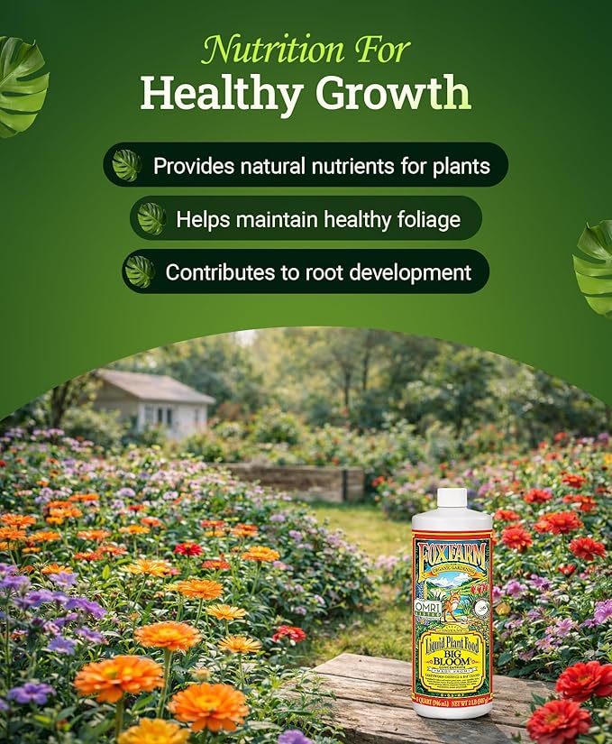 FoxFarm - Big Bloom Plant Food, Liquid Fertilizer Concentrate for Flowers, Fruits, and Vegetables, All Purpose Plant Fertilizer for Indoor & Outdoor Potted Plants, NPK 0-0.5-0.7 (Quart)