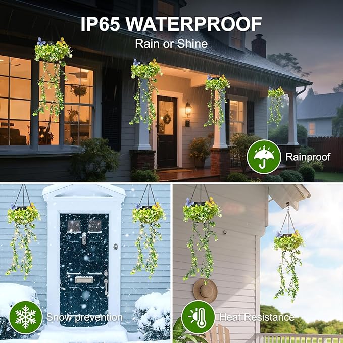 Solar Hanging Garden Lights, 4 Pack 66 LEDs Realistic Flower Vine Fairy String Lights, IP65 Waterproof Outdoor for Garden, Patio, Fence Decor, 8-12 Hrs Auto Lighting