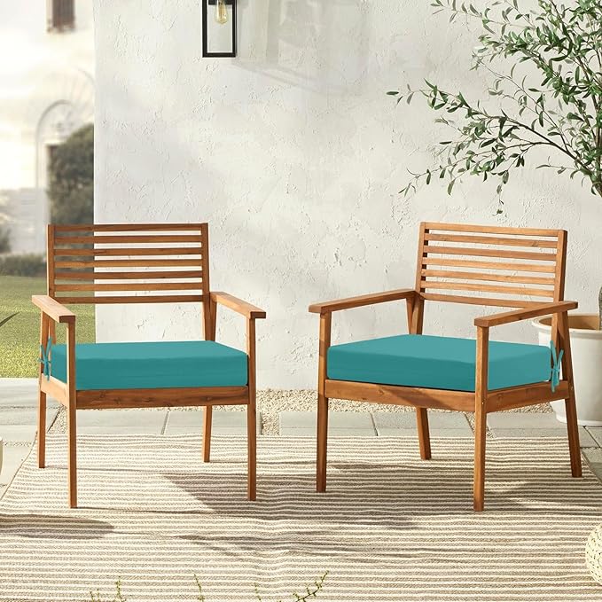 downluxe Outdoor Chair Cushions Set of 6 for Patio Furniture, Water-Resistant Square Corner Patio Chair Cushions with Ties, High Density Foam Outdoor Seat Cushion, 18.5" X 16" X 3", Teal