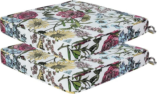 Outdoor Chair Cushions 18x18 Inch,Set of 2,Water Resistant Chair Pads with Ties,Square Seat Cushion 18"x18"x2.5",Patio Chair Cushion for Garden,Backyard Furniture(Butterfly Flower)