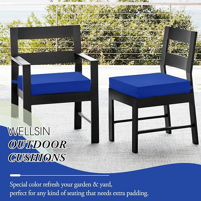 Wellsin Outdoor Chair Cushions for Patio Furniture - Outdoor Cushions for Chairs - Water Resistant Patio Chair Cushions Set of 4, 18.5"X16"X3", Royal Blue
