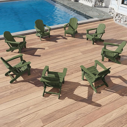 SERWALL Adirondack Chair Set of 8 for Patio Garden Outdoors Fire Pit- Army